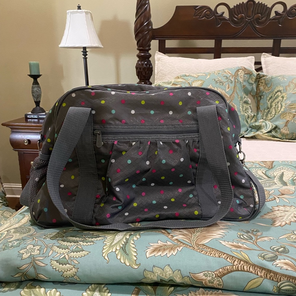 Thirty-One Gray Duffel with Colorful Dots